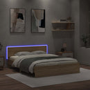 sengeramme med sengegavl og LED-lys 160x200 cm sonoma-eg