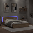 sengeramme med sengegavl og LED-lys 150x200 cm sonoma-eg