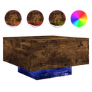sofabord med LED-lys 55x55x31 cm røget egetræsfarve