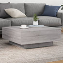 sofabord med LED-lys 80x80x31 cm grå sonoma-eg