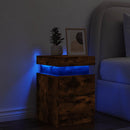 sengebord med LED-lys 35x39x55 cm røget egetræsfarve