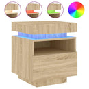 sengeborde 2 stk. med LED-lys 40x39x48,5 cm sonoma-eg