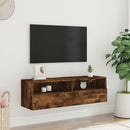 væghængt tv-bord 100x30x30 cm konstrueret træ røget egetræ