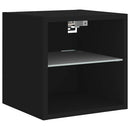 væghængt tv-bord med LED-lys 30x28,5x30 cm sort