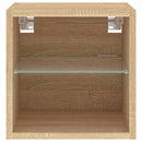 væghængt tv-bord med LED-lys 30x28,5x30 cm sonoma-eg