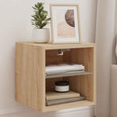 væghængt tv-bord med LED-lys 30x28,5x30 cm sonoma-eg