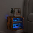 væghængt tv-bord med LED-lys 30x28,5x30 cm røget egetræsfarve