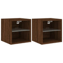 væghængte tv-borde 2 stk. med LED-lys 30x28,5x30 cm brunt eg