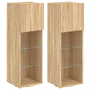 tv-borde 2 stk. med LED-lys 30,5x30x90 cm sonoma-eg