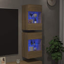 væghængte skabe til TV 2 stk. med LED-lys 40x30x60,5 cm sonoma-eg