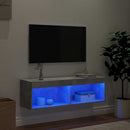 tv-bord med LED-lys 100x30x30 cm betongrå
