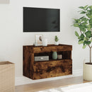 væghængt tv-bord med LED-lys 60x30x40 cm røget egetræsfarve