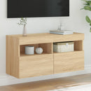 væghængt tv-bord med LED-lys 80x30x40 cm sonoma-eg