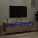 væghængte tv-borde 2 stk. med LED-lys 80x30x40 cm sonoma-eg