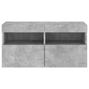 væghængt tv-bord med LED-lys 80x30x40 cm betongrå