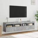 væghængte tv-borde 2 stk. med LED-lys 80x30x40 cm betongrå