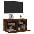 væghængt tv-bord med LED-lys 80x30x40 cm røget egetræsfarve