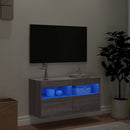 væghængt tv-bord m. LED-lys 80x30x40 cm grå sonoma-eg