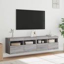 væghængte tv-borde 2 stk. med LED-lys 80x30x40 cm grå sonoma-eg