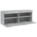 væghængt tv-bord med LED-lys 100x30x40 cm betongrå