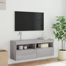 væghængt tv-bord med LED-lys 100x30x40 cm grå sonoma-eg