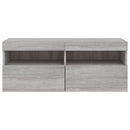 væghængt tv-bord med LED-lys 100x30x40 cm grå sonoma-eg