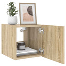 væghængt tv-bord med LED-lys 30,5x35x30 cm sonoma-eg