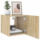 væghængte tv-borde 2 stk. med LED-lys 30,5x35x30 cm sonoma-eg