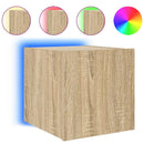 væghængte tv-borde 2 stk. med LED-lys 30,5x35x30 cm sonoma-eg