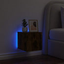 væghængt tv-bord med LED-lys 30,5x35x30 cm røget egetræsfarve