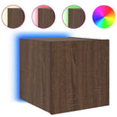 væghængt tv-bord med LED-lys 30,5x35x30 cm brun egetræsfarve