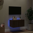væghængt tv-bord med LED-lys 60x35x31 cm brun egetræsfarve