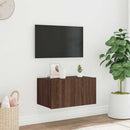 væghængt tv-bord med LED-lys 60x35x31 cm brun egetræsfarve