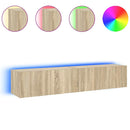 væghængte tv-borde 2 stk. med LED-lys 80x35x31 cm sonoma-eg