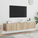 væghængte tv-borde 2 stk. med LED-lys 80x35x31 cm sonoma-eg