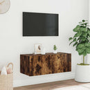 væghængt tv-bord med LED-lys 80x35x31 cm røget egetræsfarve