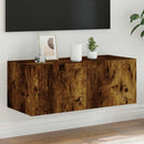 væghængt tv-bord med LED-lys 80x35x31 cm røget egetræsfarve