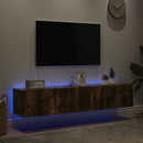 væghængte tv-borde 2 stk. med LED-lys 80x35x31 cm røget eg