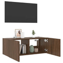 væghængt tv-bord med LED-lys 80x35x31 cm brun egetræsfarve