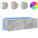væghængt tv-bord med LED-lys 100x35x31 cm betongrå