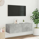 væghængt tv-bord med LED-lys 100x35x31 cm betongrå