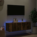 væghængt tv-bord med LED-lys 100x35x31 cm røget egetræsfarve