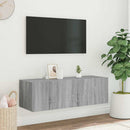 væghængt tv-bord m. LED-lys 100x35x31 cm grå sonoma-eg
