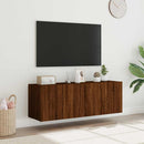 væghængte tv-borde 2 stk. med LED-lys 60x35x41 cm brunt egetræ