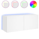 væghængt tv-bord med LED-lys 100x35x41 hvid