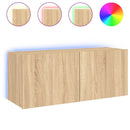 væghængt tv-bord med LED-lys 100x35x41 cm sonoma-eg