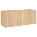 væghængt tv-bord med LED-lys 100x35x41 cm sonoma-eg