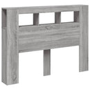 sengegavl 140x18,5x103,5 cm LED-lys konstrueret træ grå sonoma