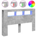 sengegavl m. LED-lys 160x18,5x103,5 cm konstrueret træ betongrå