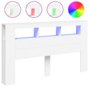 sengegavl med LED-lys 180x18,5x103,5 cm konstrueret træ hvid